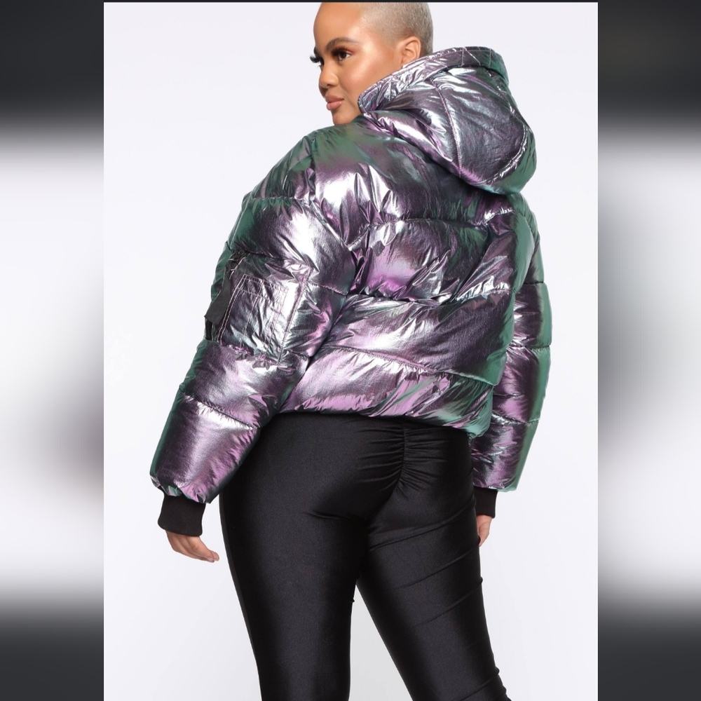 Fashion Nova Puffer Cold Streets Irridescent Color Shift 3X Hooded